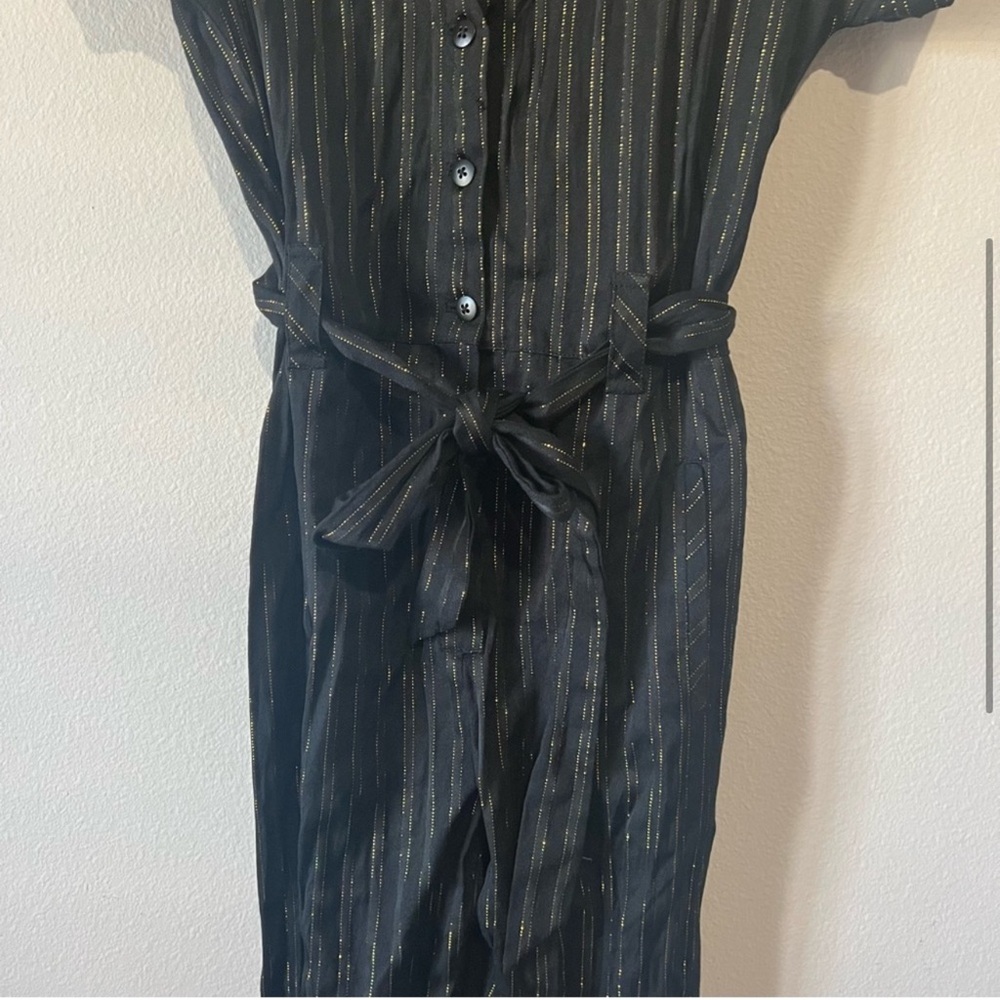 Free People Black Lurex Gold Pinstripe Jumpsuit - Picture 10 of 15